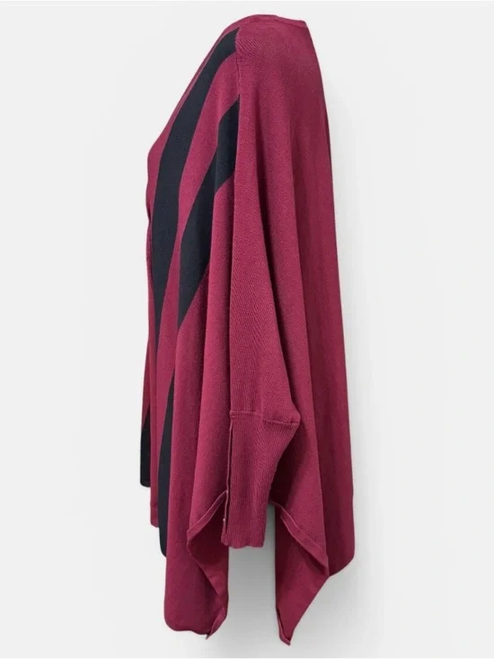 Alfani Open Front Cardigan Burgundy Black Stripe Lightweight Drape Top Large - Picture 5 of 9